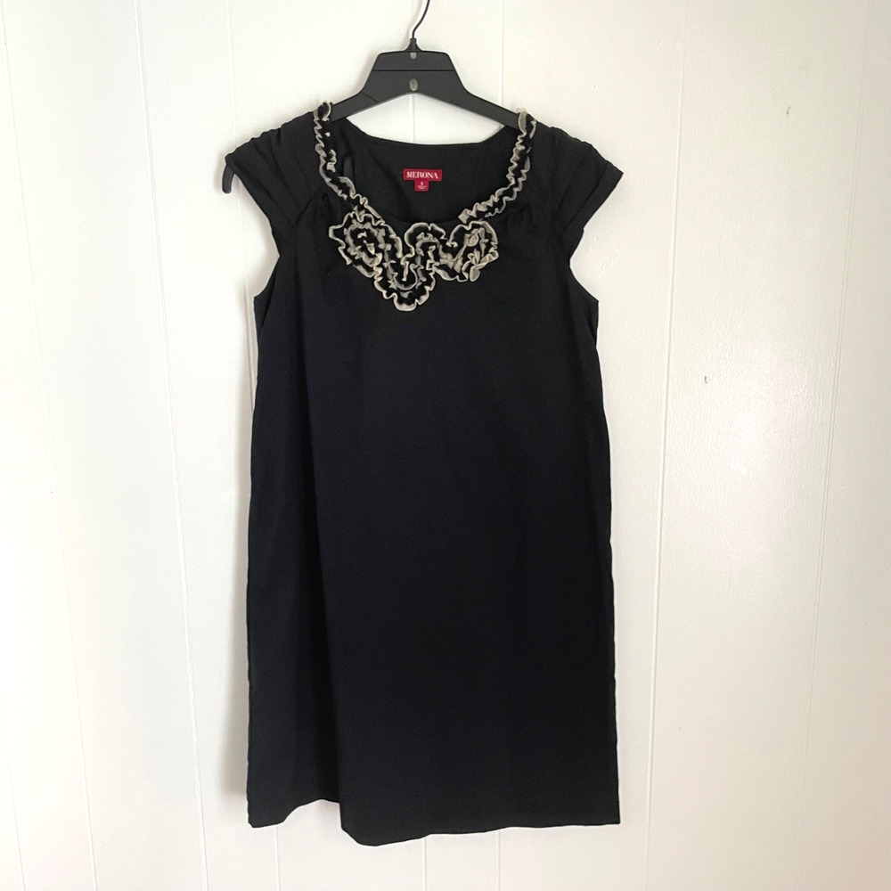 Merona Black Ruffle Trim Babydoll Mini Dress L Y2K Whimsigoth Witchy Twee